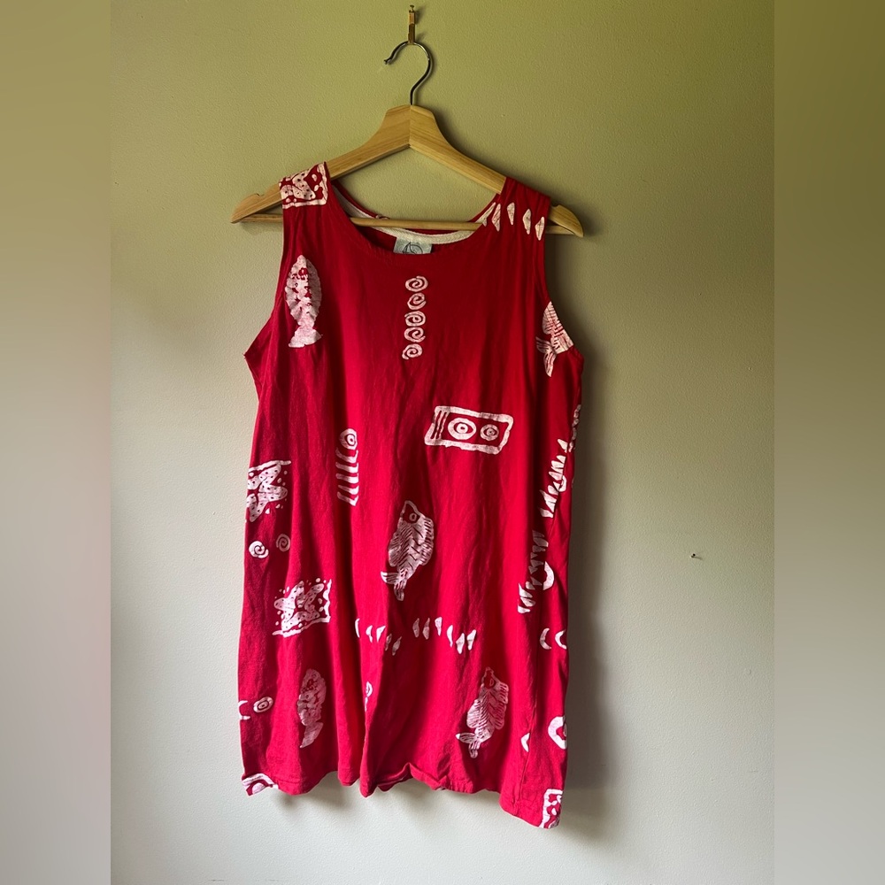 Magu Distributors Red Sleeveless Dress with White Nautical Patterns